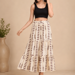 White Cotton Check Printed Tiered Maxi Skirt for Women, Handmade Maxi Skirt