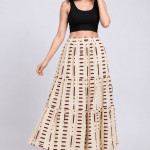 White Cotton Check Printed Tiered Maxi Skirt for Women, Handmade Maxi Skirt