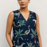 PECK OF 2 PIECES, Handmade Block Print Cotton Top – Mustard Blue Boho Blouse with Puff Sleeves & Tie Neck