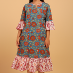 Floral Printed Red Women Dress, Cotton Handmade Dress, Skater Circle Dress, Customized Measurement Size Also Available