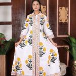 Hand Block Printed Dress, Yellow Colour Floral Print Dress, Indian Cotton Dress, Summer Women Dress, Long Women Dress, Gift For Her