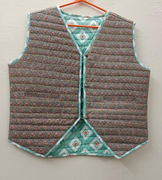 Hand Block Printed Cotton Vest: Gray Indian Handmade Outerwear