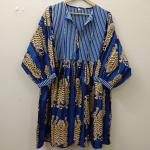 Blue Stripes Tiger Midi Dress: Hand Block Print Indian Cotton Summer Dress