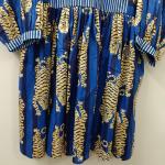 Blue Stripes Tiger Midi Dress: Hand Block Print Indian Cotton Summer Dress