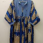 Blue Stripes Tiger Midi Dress: Hand Block Print Indian Cotton Summer Dress