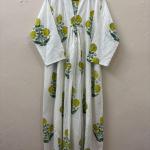 White Floral hand block Print full Sleeve Dress, Block print dress, Midi Dress, Mini Dress, Customize Measurement Size Also Available