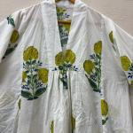 White Floral hand block Print full Sleeve Dress, Block print dress, Midi Dress, Mini Dress, Customize Measurement Size Also Available