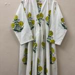 White Floral hand block Print full Sleeve Dress, Block print dress, Midi Dress, Mini Dress, Customize Measurement Size Also Available