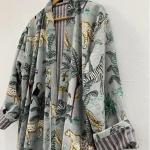 Handmade Green Jungle Print Velvet Kimono Robe: Cotton Bridal Coat