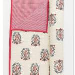 Handmade Cotton Block Print Quilt – Reversible Floral Jaipuri Blanket, Red Border Bedding, Indian Cotton Quilt