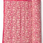Handmade Cotton Block Print Quilt – Reversible Floral Jaipuri Blanket, Red Border Bedding, Indian Cotton Quilt