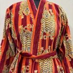 Handmade Green Jungle Print Velvet Kimono Robe: Cotton Bridal Coat