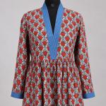 Red Floral Cotton Kaftan Dress for Women, Hand Block Print Midi Dress, Boho Summer Dress, Loose Fit V Neck Dress, Beach Cover Up, Casual Resort Wear