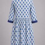 Blue Floral Cotton Kaftan Dress for Women, Hand Block Print Midi Dress, Boho Summer Dress, Loose Fit V Neck Dress, Beach Cover Up, Casual Resort Wear