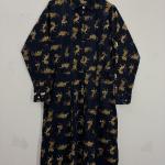 Women's Navy Blue Tiger Print Maxi Dress | Full Sleeve Collared Long Dress | Elegant Cotton Shirt Dress with Pockets