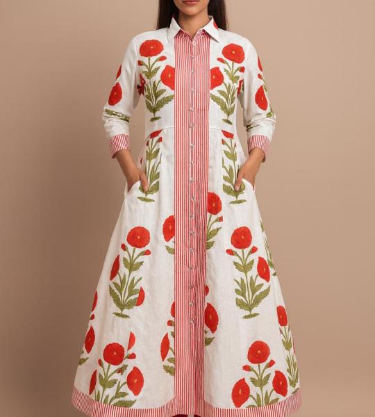 Hand Block Printed Cotton Dress, Lining Floral printed Dress, Handmade Dress, Wedding Long Dress For Women