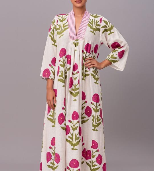Handmade Cotton Pink Floral Printed Women Dress, Indian Block Printed Dress, Cotton Summer Dress, Beautiful Cotton Dress, Gift For Her