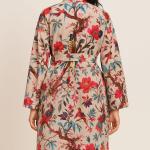 Handmade Green Jungle Print Velvet Kimono Robe: Cotton Bridal Coat