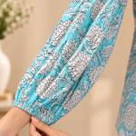 Sky Blue Floral Printed Front-Tie Balloon Sleeve Top for Women