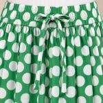 Green & White Polka Dot Tiered Maxi Skirt for Women | Flowy Long Skirt with Elastic Waist & Drawstring